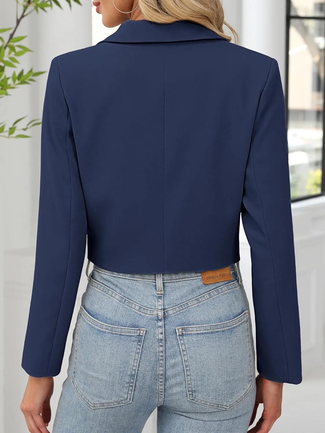 ELLEVEN Women’s Cropped Blazer Business Casual Open Front Long Sleeve One Button Jacket