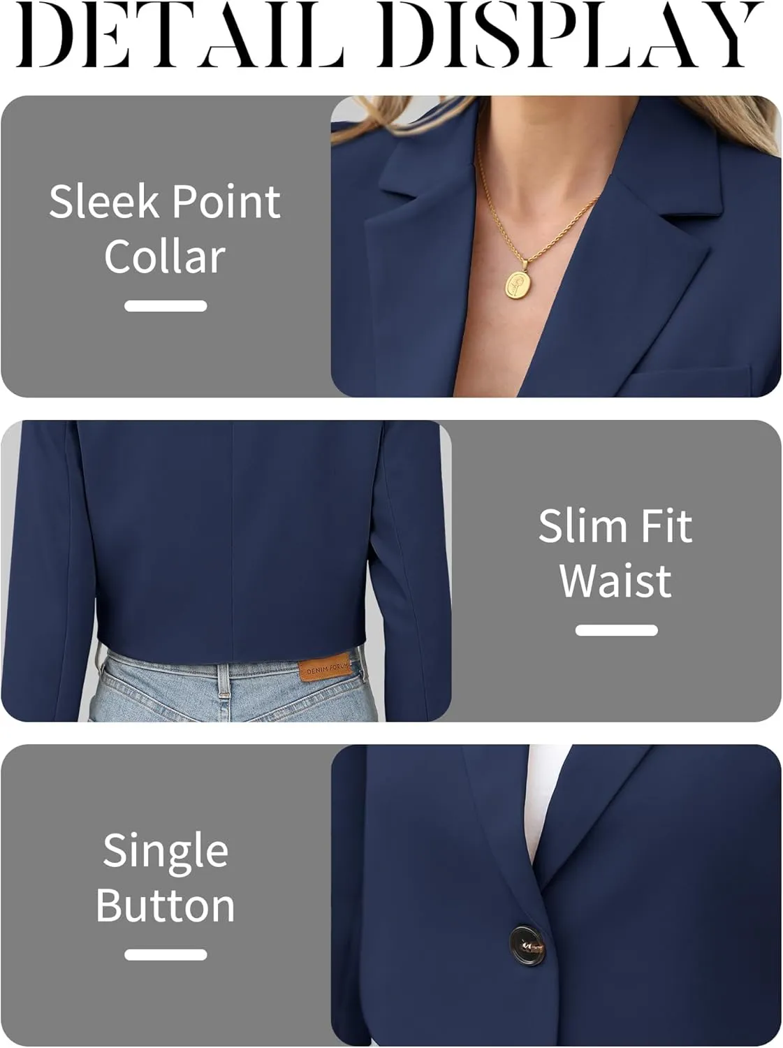 ELLEVEN Women’s Cropped Blazer Business Casual Open Front Long Sleeve One Button Jacket