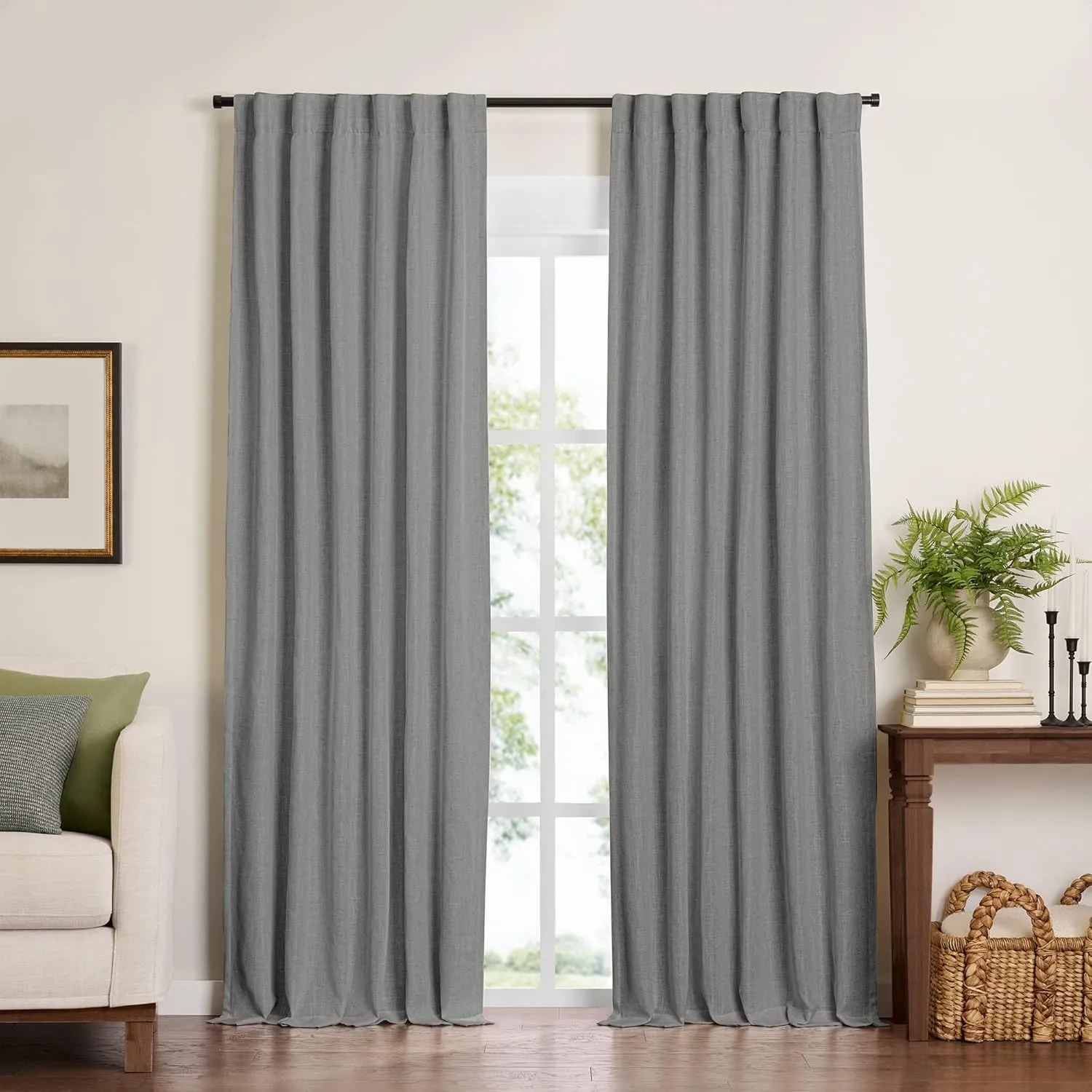 Elrene Home Fashions Harrow Solid Texture Blackout Single Window Curtain Panel, 52"x95", Dark Gray