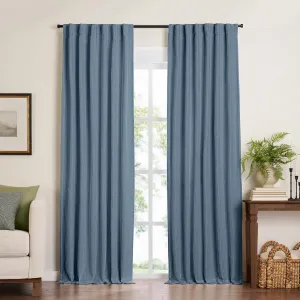 Elrene Home Fashions Harrow Solid Texture Blackout Window Curtain, Living Room and Bedroom Drape with Back Tab and Rod Pocket Tabs, 52"x108", Blue