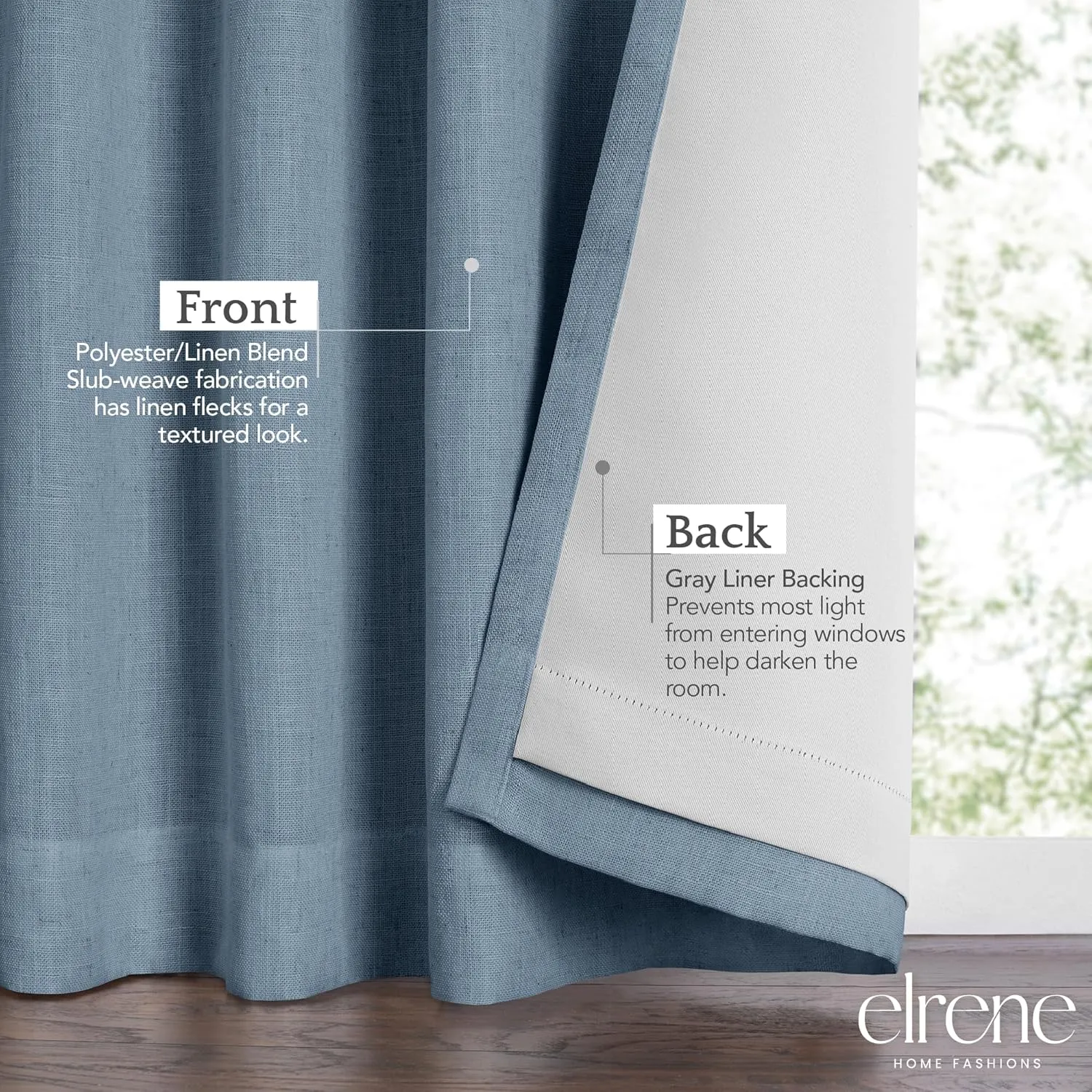 Elrene Home Fashions Harrow Solid Texture Blackout Window Curtain, Living Room and Bedroom Drape with Back Tab and Rod Pocket Tabs, 52"x108", Blue
