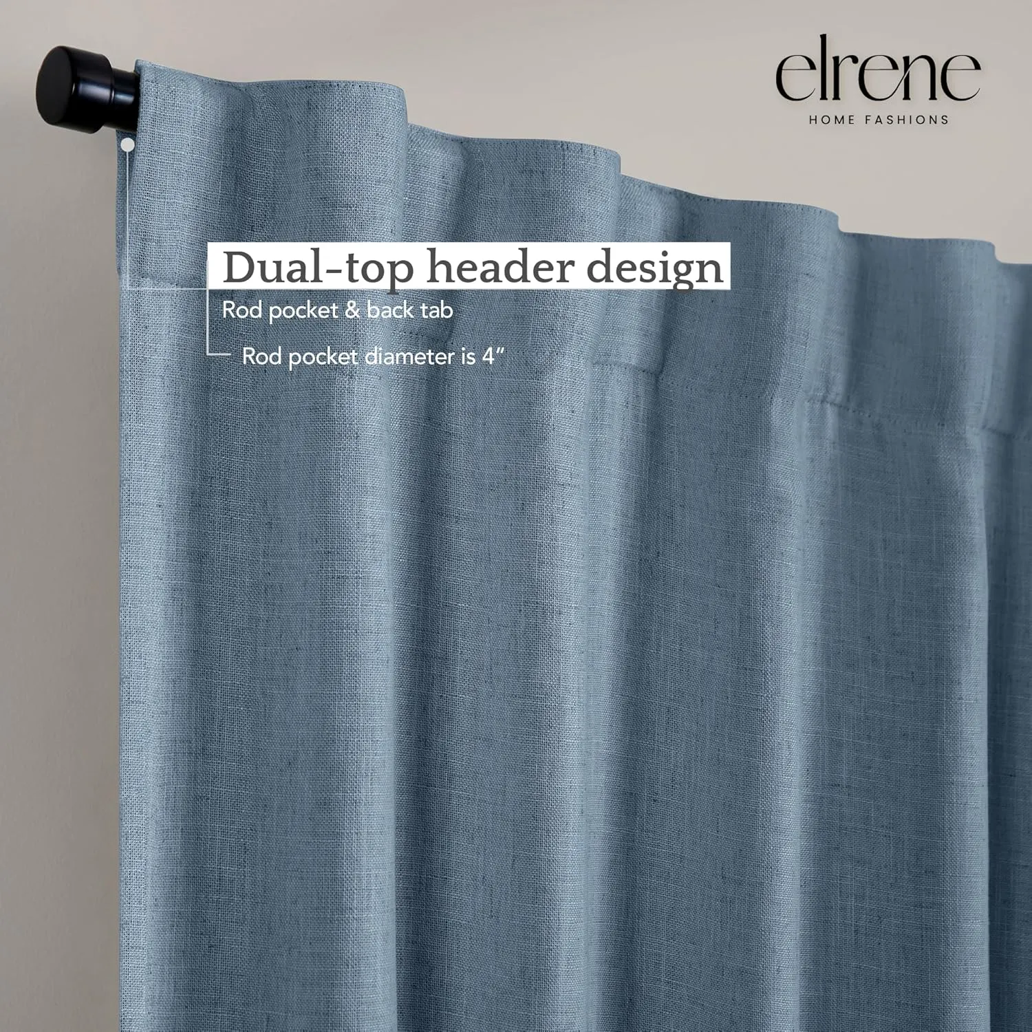 Elrene Home Fashions Harrow Solid Texture Blackout Window Curtain, Living Room and Bedroom Drape with Back Tab and Rod Pocket Tabs, 52"x108", Blue