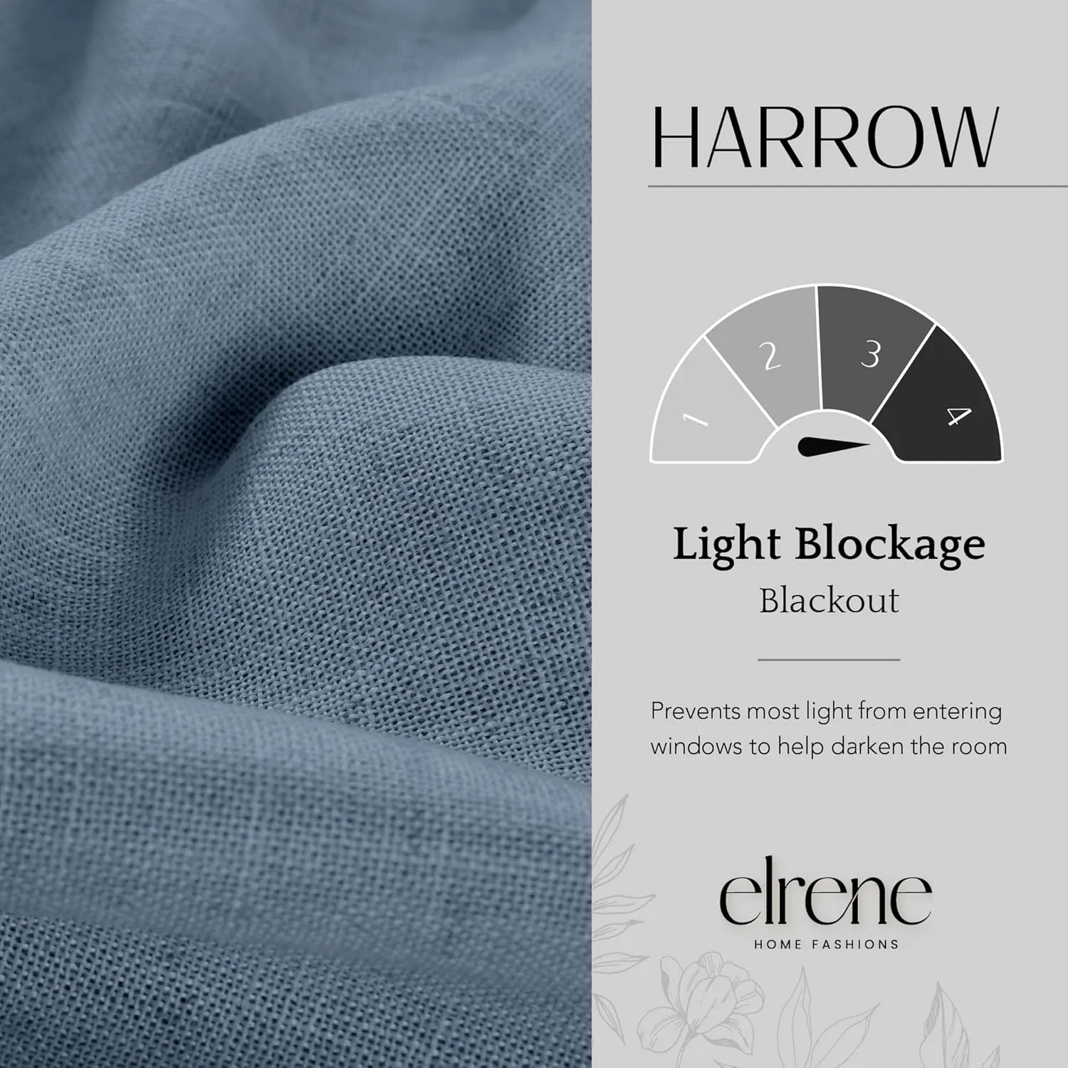 Elrene Home Fashions Harrow Solid Texture Blackout Window Curtain, Living Room and Bedroom Drape with Back Tab and Rod Pocket Tabs, 52"x108", Blue