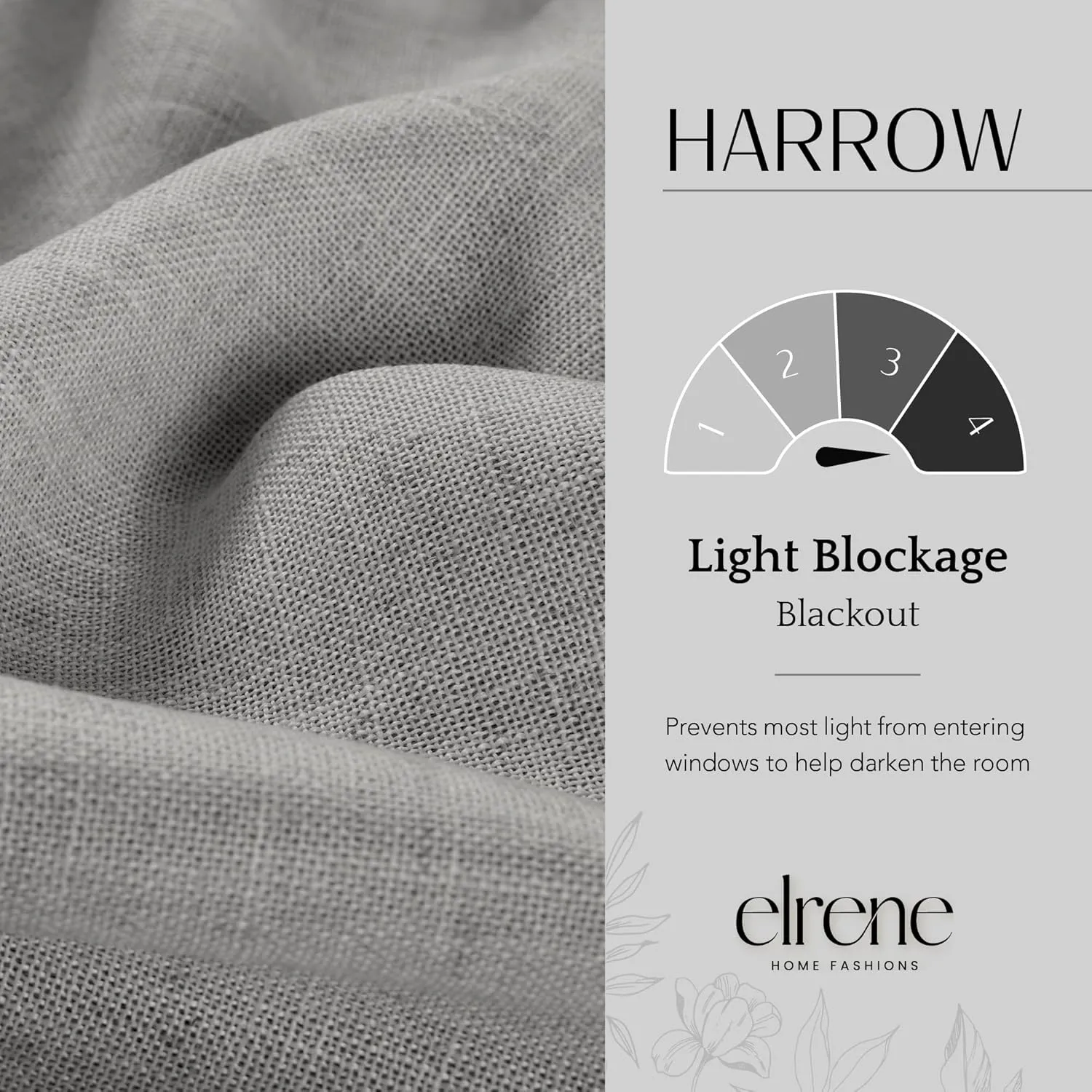 Elrene Home Fashions Harrow Solid Texture Blackout Window Curtain, Living Room and Bedroom Drape with Back Tab and Rod Pocket Tabs, 52"x108", Dark Gray