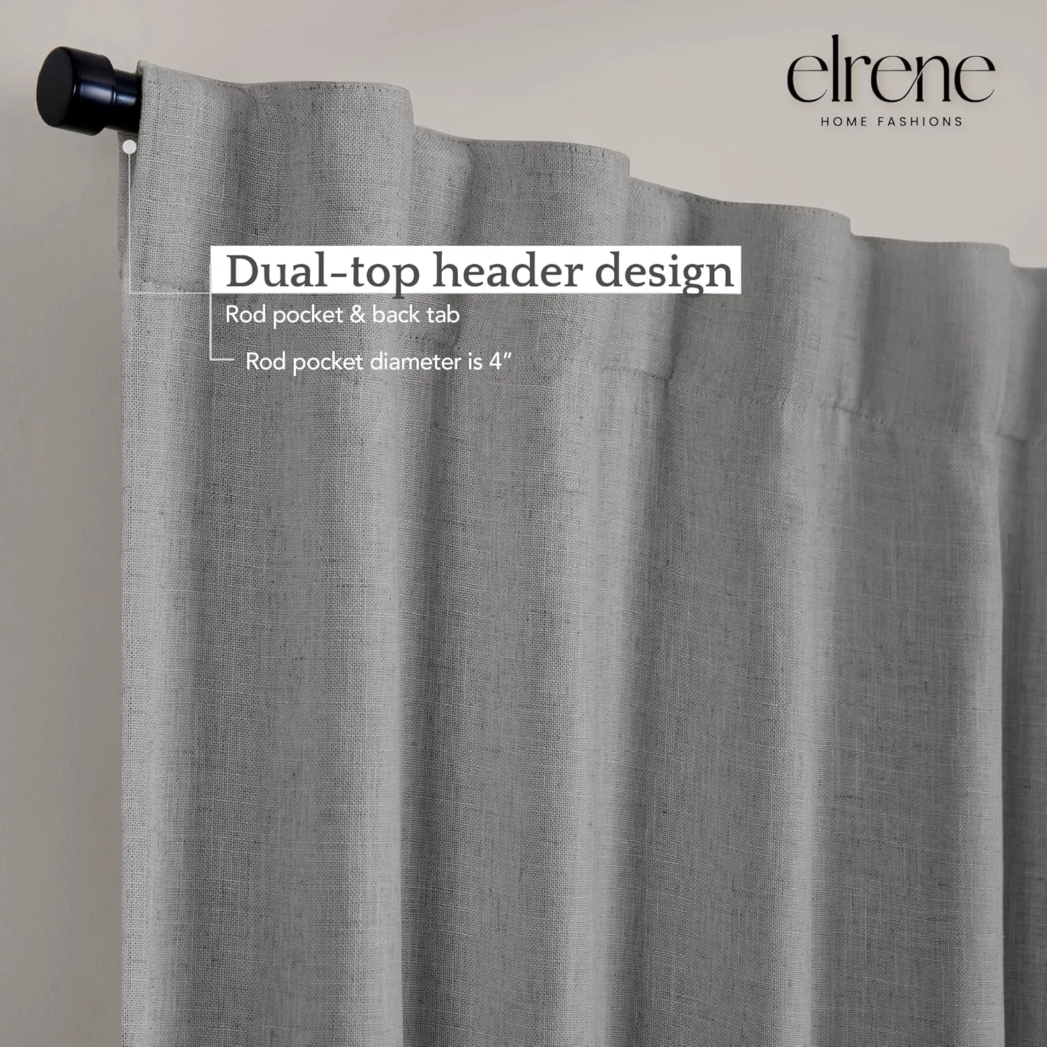 Elrene Home Fashions Harrow Solid Texture Blackout Window Curtain, Living Room and Bedroom Drape with Back Tab and Rod Pocket Tabs, 52"x108", Dark Gray