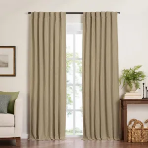 Elrene Home Fashions Harrow Solid Texture Blackout Window Curtain, Living Room and Bedroom Drape with Back Tab and Rod Pocket Tabs, 52"x108", Linen