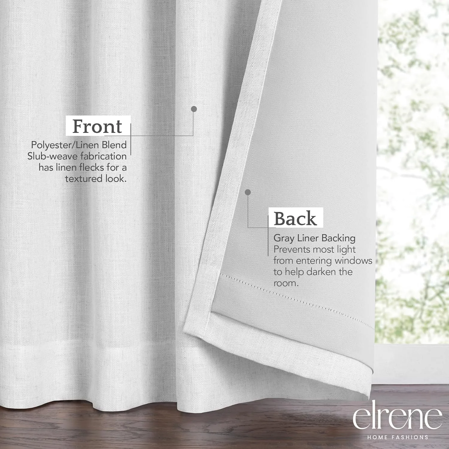 Elrene Home Fashions Harrow Solid Texture Blackout Window Curtain, Living Room and Bedroom Drape with Back Tab and Rod Pocket Tabs, 52"x108", White