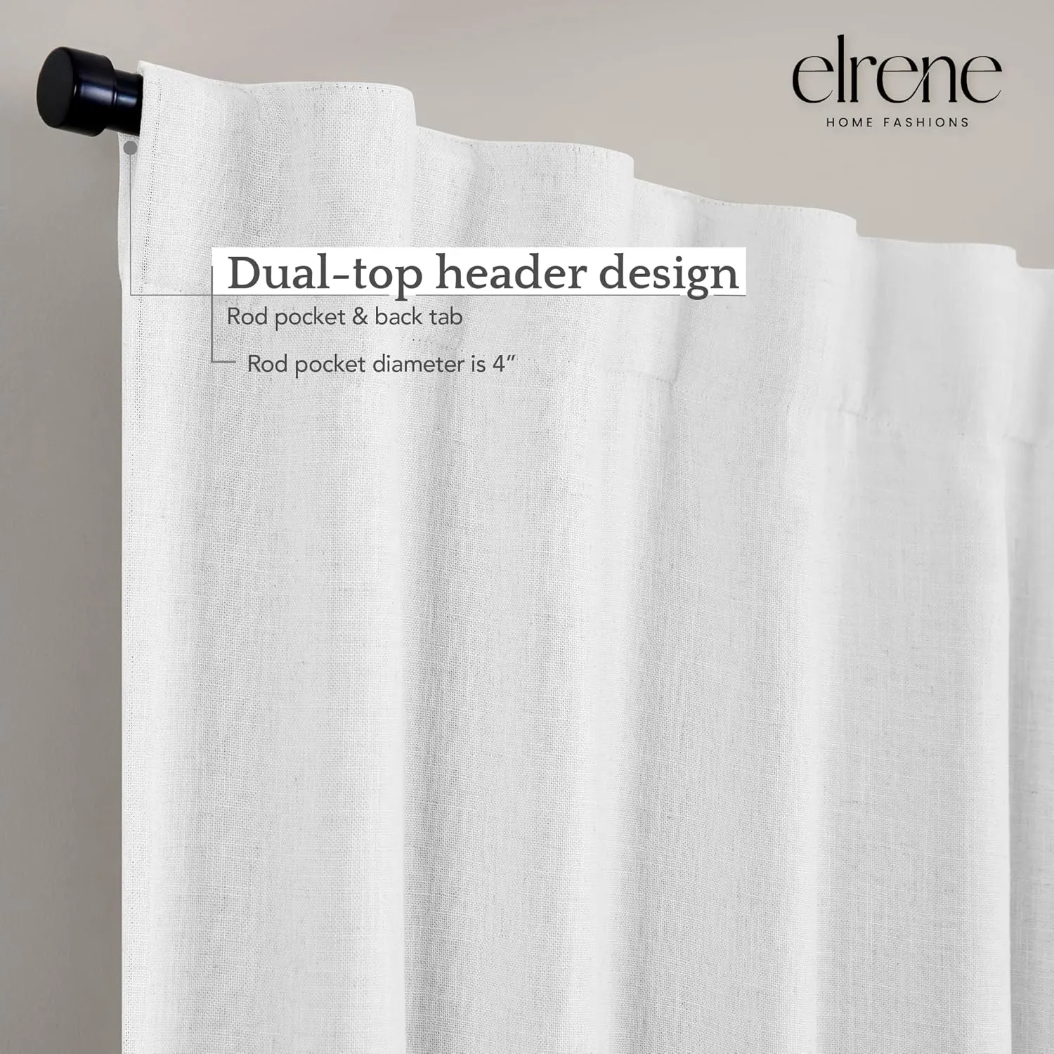 Elrene Home Fashions Harrow Solid Texture Blackout Window Curtain, Living Room and Bedroom Drape with Back Tab and Rod Pocket Tabs, 52"x108", White
