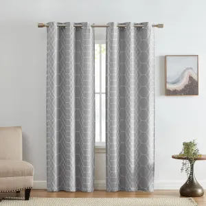 Elrene Home Fashions Kendal Geometric Embroidered Thermal Blackout Window Curtain Panel with Grommets, Set of 2, 37"x63", Gray