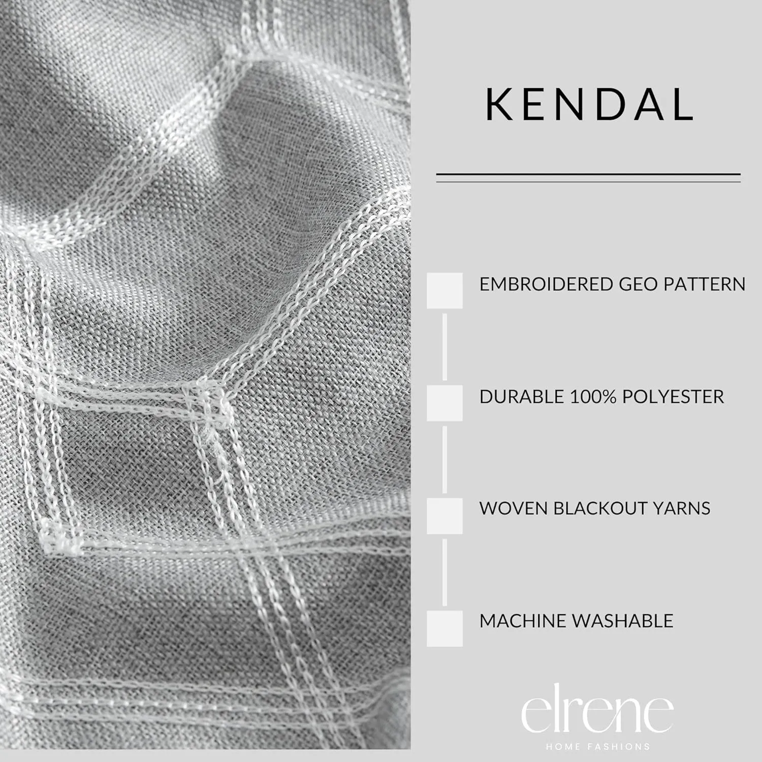 Elrene Home Fashions Kendal Geometric Embroidered Thermal Blackout Window Curtain Panel with Grommets, Set of 2, 37"x63", Gray