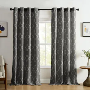 Elrene Home Fashions Medalia Grommet Top Light Filtering Trellis Geometric Pattern Linen Blend Window Curtain Single Panel, 52" x 120", Dark Gray