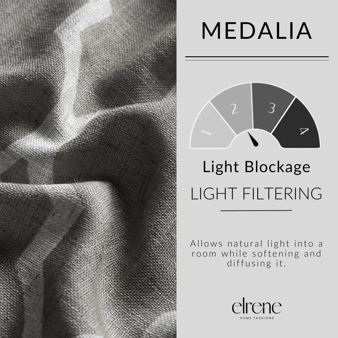 Elrene Home Fashions Medalia Grommet Top Light Filtering Trellis Geometric Pattern Linen Blend Window Curtain Single Panel, 52" x 120", Dark Gray