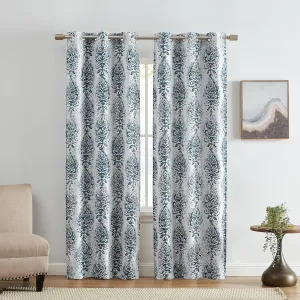 Elrene Home Fashions Raja Boho Print Thermal Blackout Window Curtain Panel with Grommets, Set of 2, 37"x63", Indigo