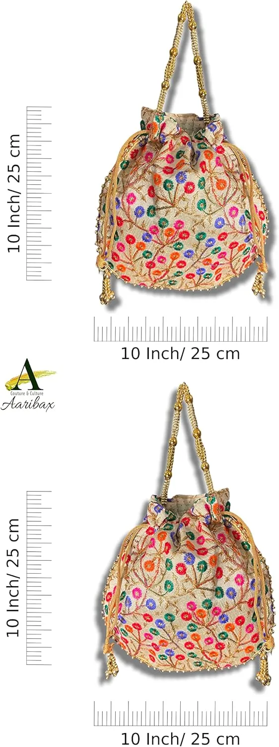 Embroidered Indian Ethnic Potli Bag for Women. Traditional, Handmade, Perfect for Weddings and Other Special Occasions