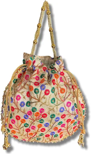 Embroidered Indian Ethnic Potli Bag for Women. Traditional, Handmade, Perfect for Weddings and Other Special Occasions