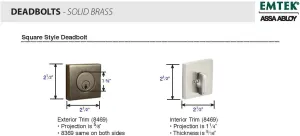 Emtek Hardware Deadbolt, Single Cylinder, Square, Solid Brass, Modern Style, C-Keyway, Model: 8469, Color: Oil Rubbed Bronze (US10B)