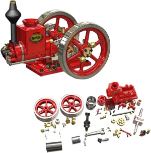 Engine Model That Works, HM-01 Engine 4-Stroke Horizontal, Hit and Miss Engine Model with High and Low Speed Shift Lever, (KIT Version/Red)