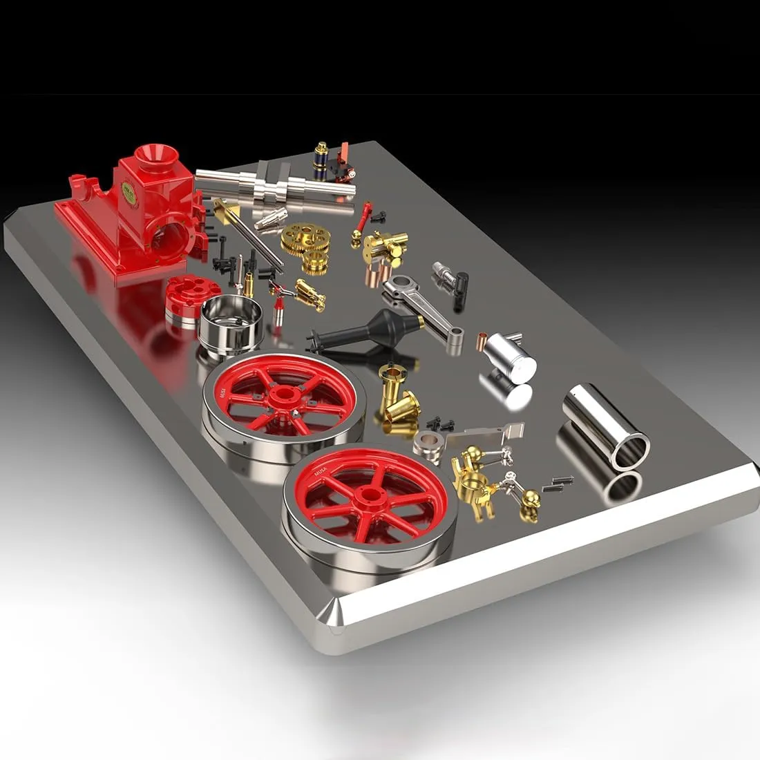 Engine Model That Works, HM-01 Engine 4-Stroke Horizontal, Hit and Miss Engine Model with High and Low Speed Shift Lever, (KIT Version/Red)