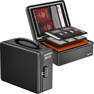 ENGPOW Fireproof Document Box with Lock, Fireproof Water Resistant Heat Insulated Safe Box Hard Case with Fireproof Zipper, Portable Home Office Travel File Organizer for Important Documents and More