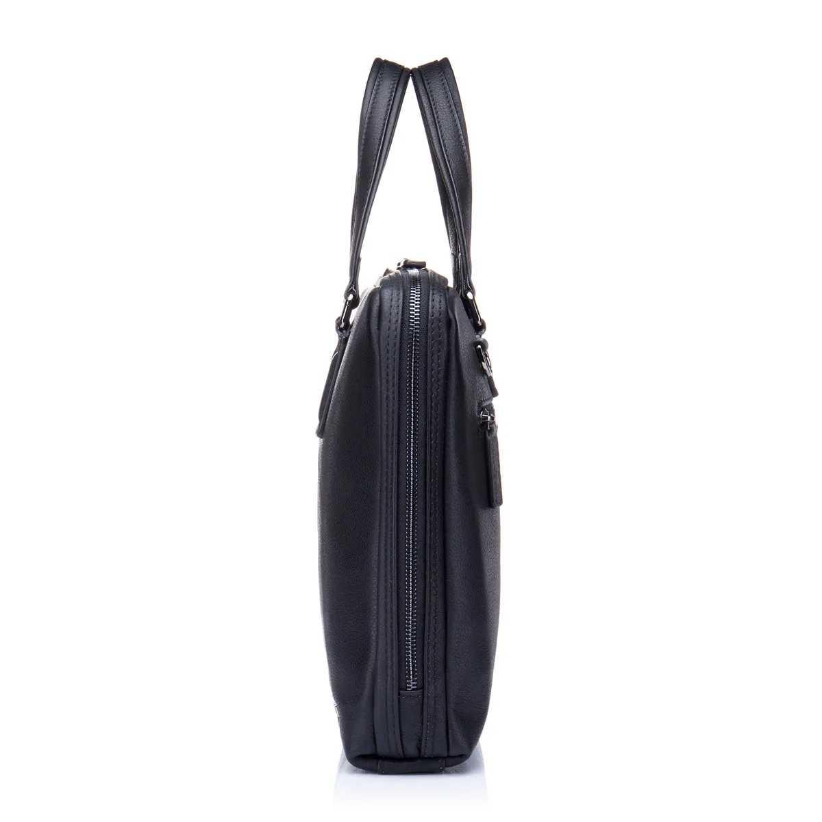 EnzoDesign Men's Urban Black Pebble Grained Leather 14" Laptop Soft Slim Brief