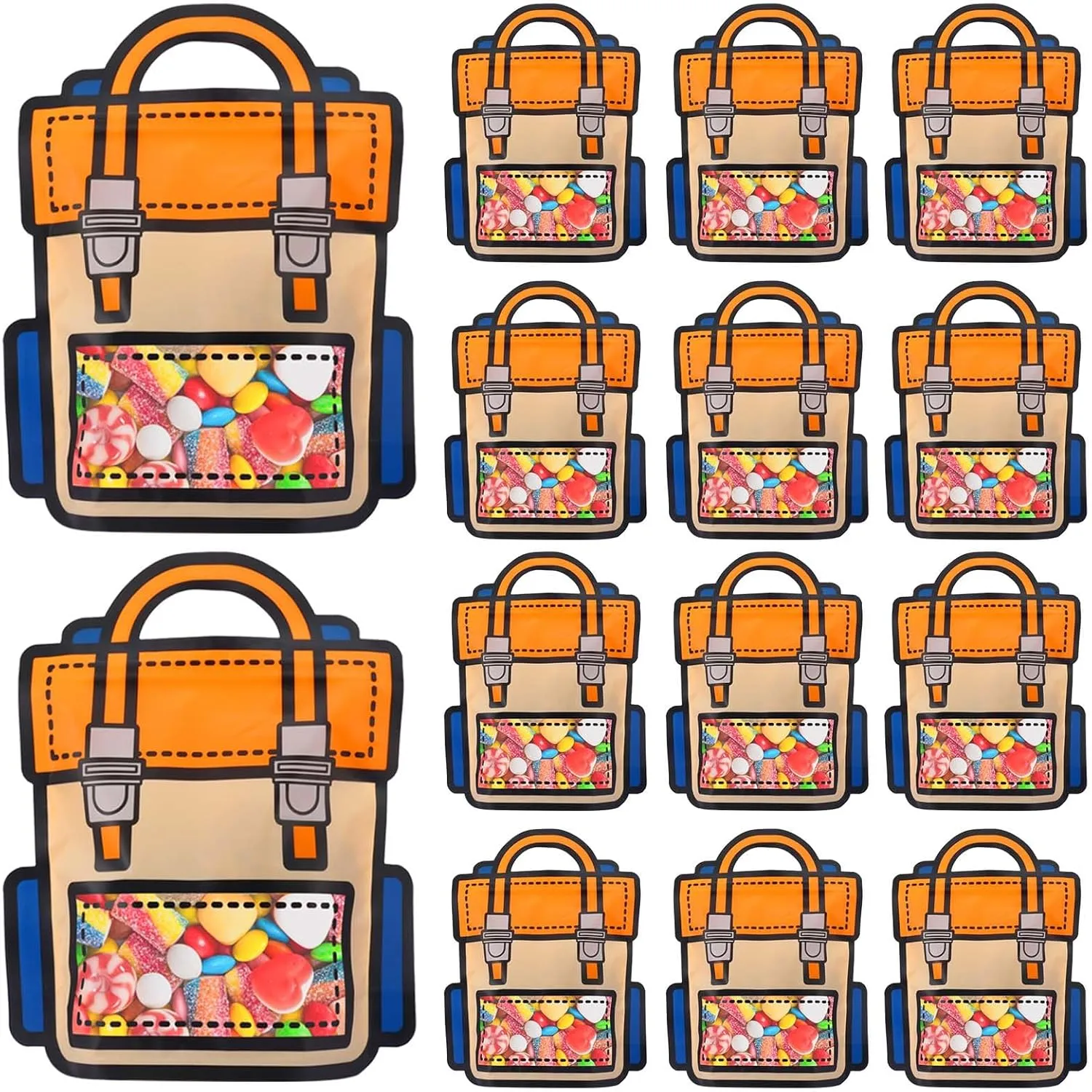 EONSUI 30PCS Plastic Gift Bags with Handles, Cartoon Backpack Bags for Party, Wedding, Birthday, Baby Shower, Bulk Goodie Bags for Candy, Party Favors, Snacks (Orange, Large)