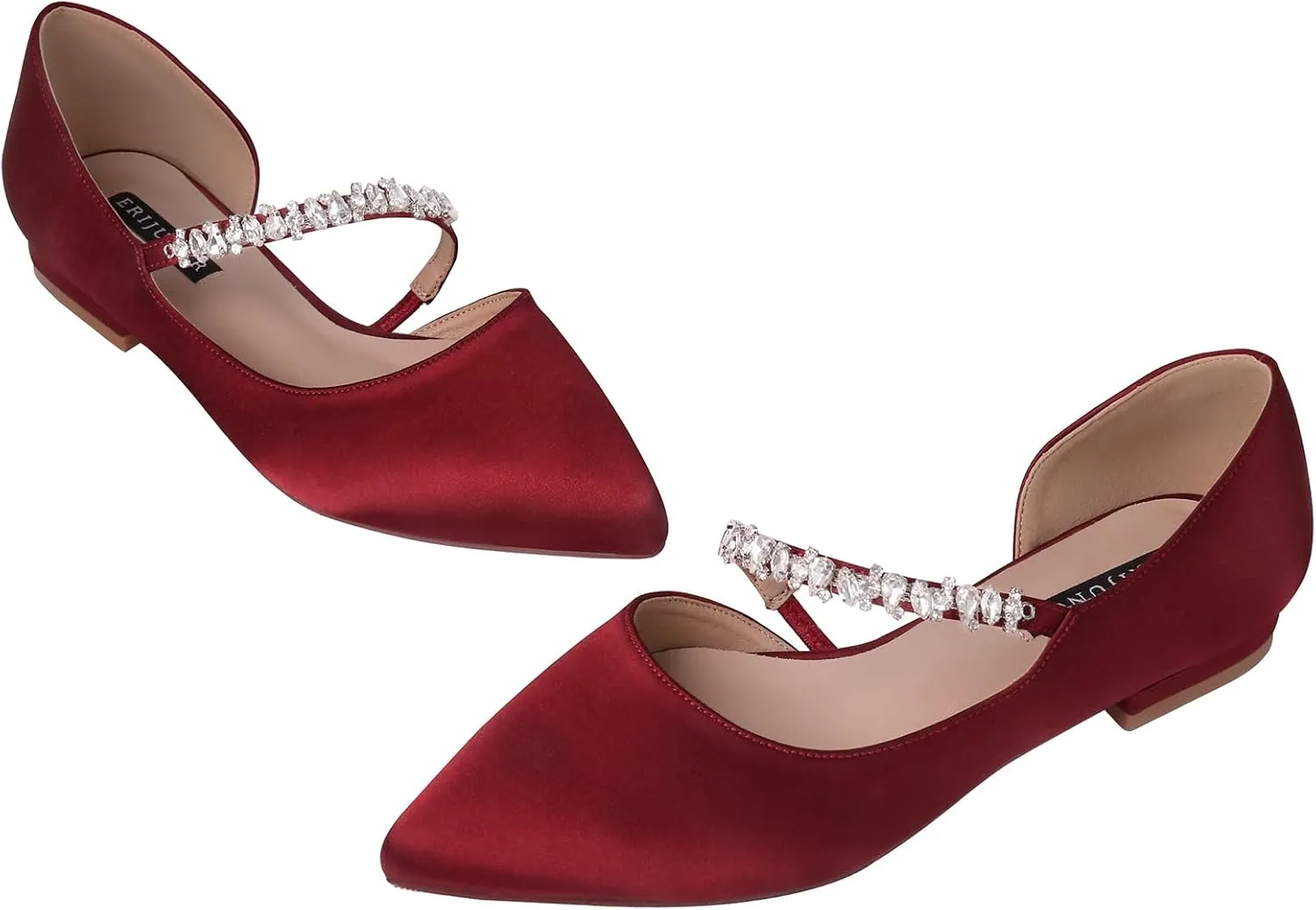 ERIJUNOR E0168F Women Comfortable Low Heel Pointy Toe Pumps Wedding Party Shoes