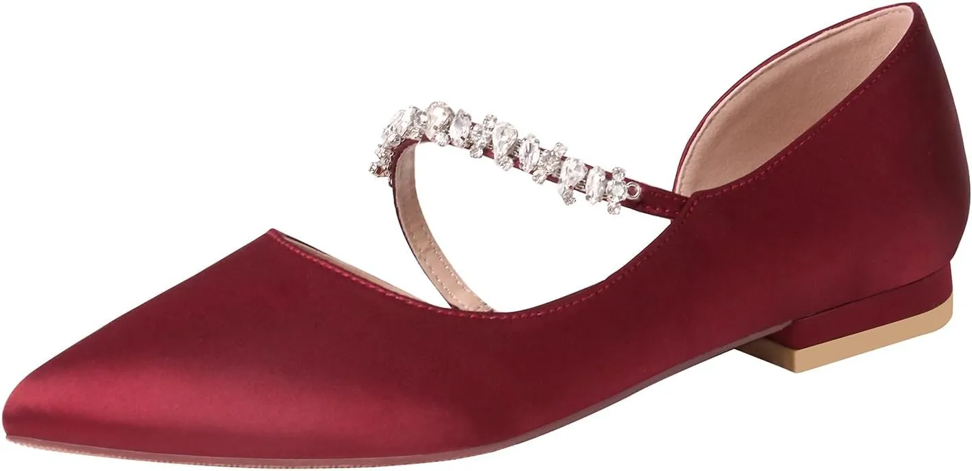 ERIJUNOR E0168F Women Comfortable Low Heel Pointy Toe Pumps Wedding Party Shoes