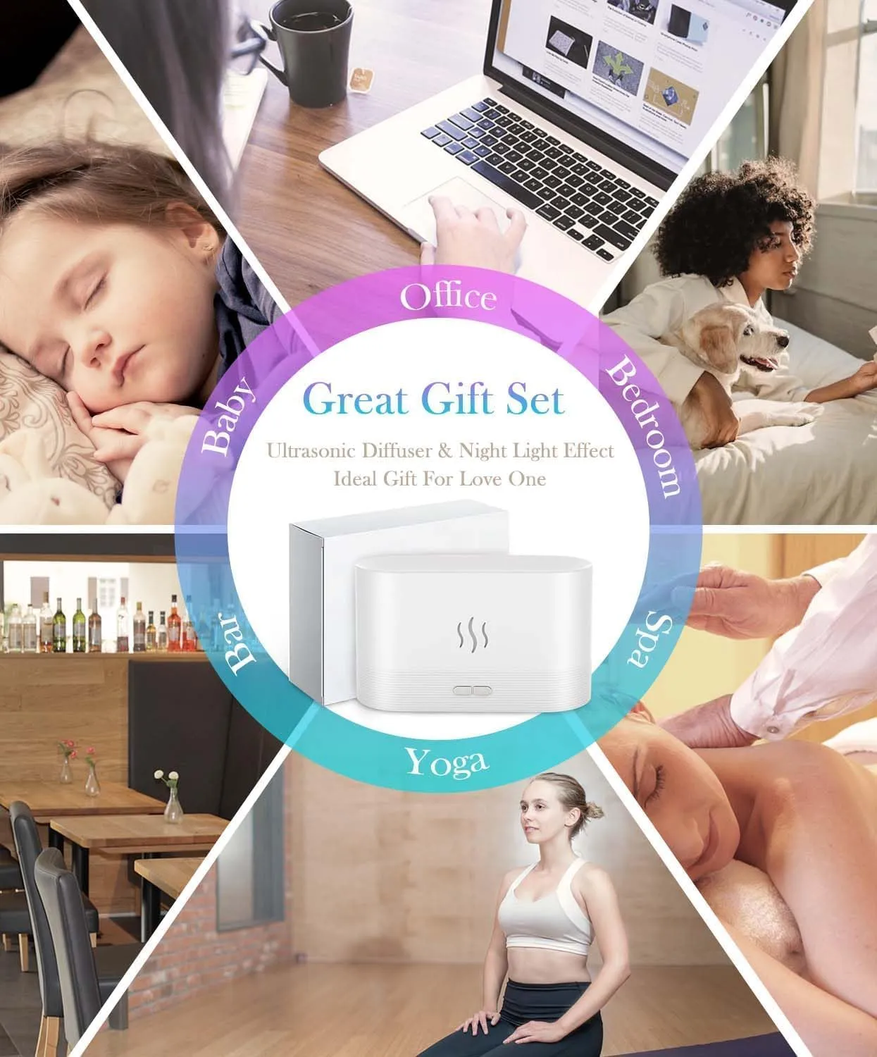 Essential Oil Diffuser Humidifer with Flame Light Effect, 180ml Air Diffuser for Essential Oils, Humidifiers for Bedroom with 2 Brightness, Auto-Off Function(White)