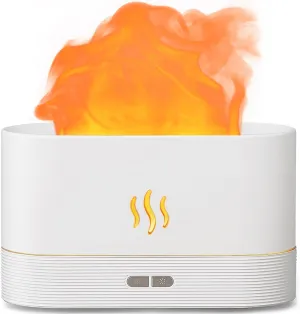 Essential Oil Diffuser Humidifer with Flame Light Effect, 180ml Air Diffuser for Essential Oils, Humidifiers for Bedroom with 2 Brightness, Auto-Off Function(White)