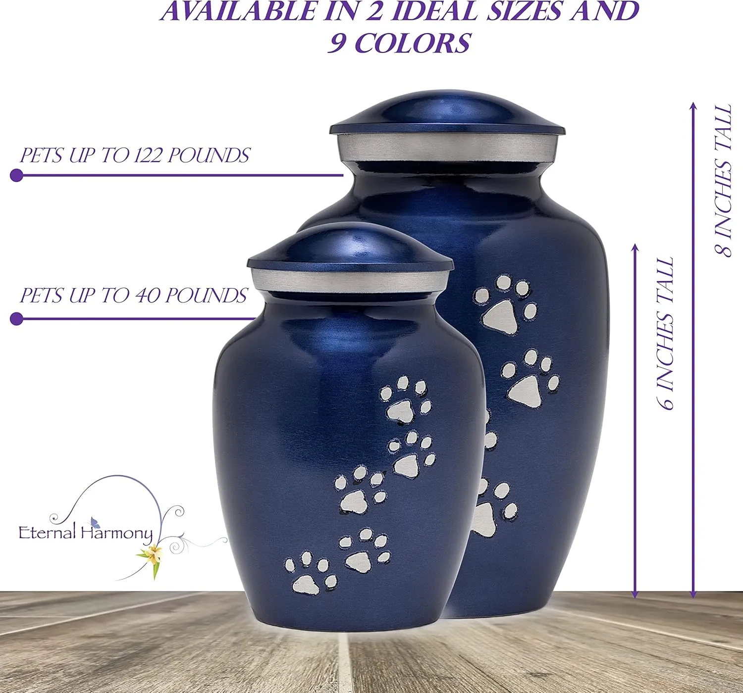 Eternal Harmony Large Pet Urns for Dogs with Secure Seal, Velvet Bag & Anti-Slip Felt Bottom, Animal Urn for Dog Ashes, Cat Ashes & Any Pet Up to 122 lbs (Blue, Large)