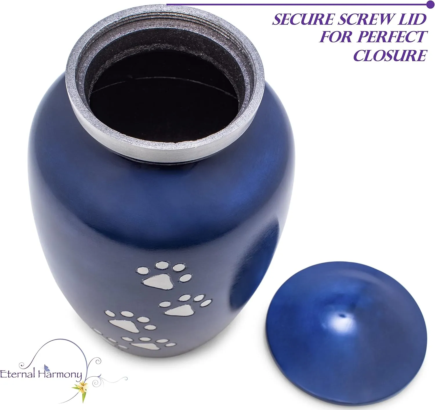 Eternal Harmony Large Pet Urns for Dogs with Secure Seal, Velvet Bag & Anti-Slip Felt Bottom, Animal Urn for Dog Ashes, Cat Ashes & Any Pet Up to 122 lbs (Blue, Large)