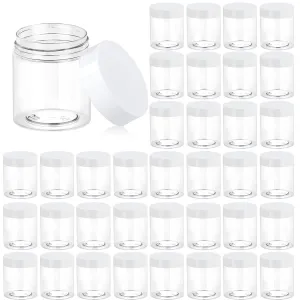 Eternal Moment 36 Pack 3 OZ Plastic Jars Round Clear Cosmetic Container Jars with White Lids, Perfect for Lotion, Slime，Cream, Ointments, Makeup, Eye Shadow, Samples, Pot, Travel Storage