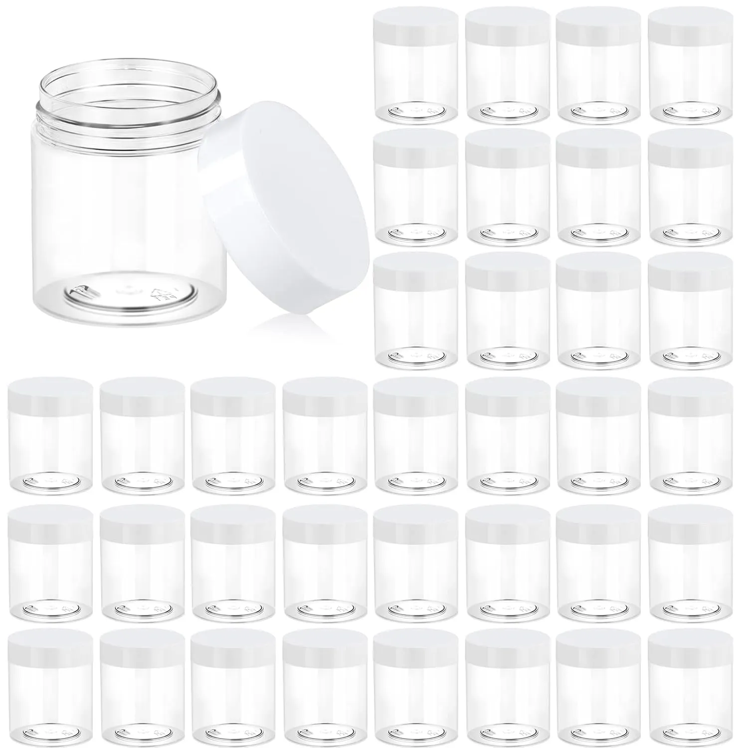 Eternal Moment 36 Pack 3 OZ Plastic Jars Round Clear Cosmetic Container Jars with White Lids, Perfect for Lotion, Slime，Cream, Ointments, Makeup, Eye Shadow, Samples, Pot, Travel Storage