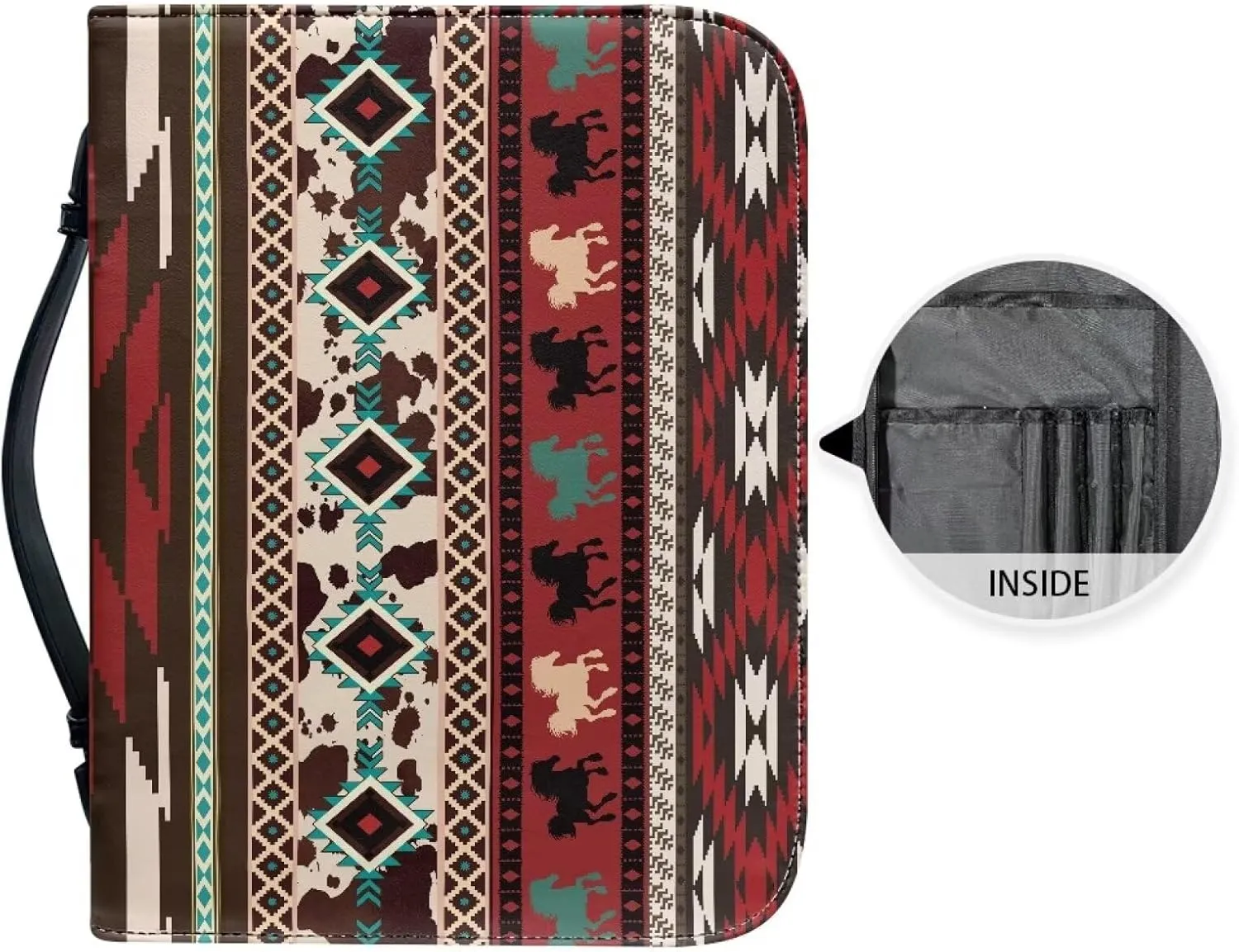 Ethnic Aztec Geometric Bible Covers Bible Book Carrier Bag With Zipper Bible Carrying Bag Large Medium Size PU Leather Bible Case Bible Bag Tote Book Carrying Case Christian Bible Accessories