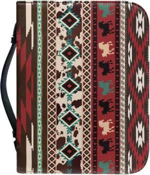 Ethnic Aztec Geometric Bible Covers Bible Book Carrier Bag With Zipper Bible Carrying Bag Large Medium Size PU Leather Bible Case Bible Bag Tote Book Carrying Case Christian Bible Accessories