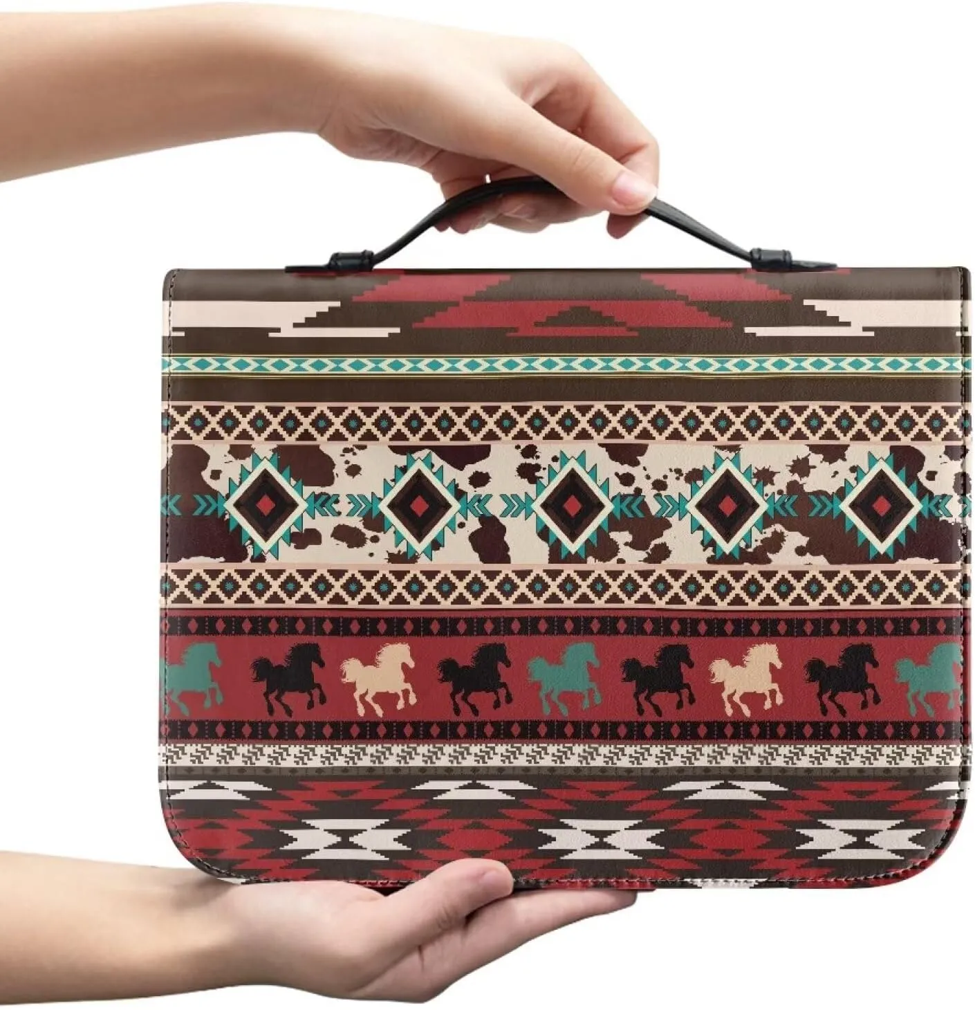 Ethnic Aztec Geometric Bible Covers Bible Book Carrier Bag With Zipper Bible Carrying Bag Large Medium Size PU Leather Bible Case Bible Bag Tote Book Carrying Case Christian Bible Accessories