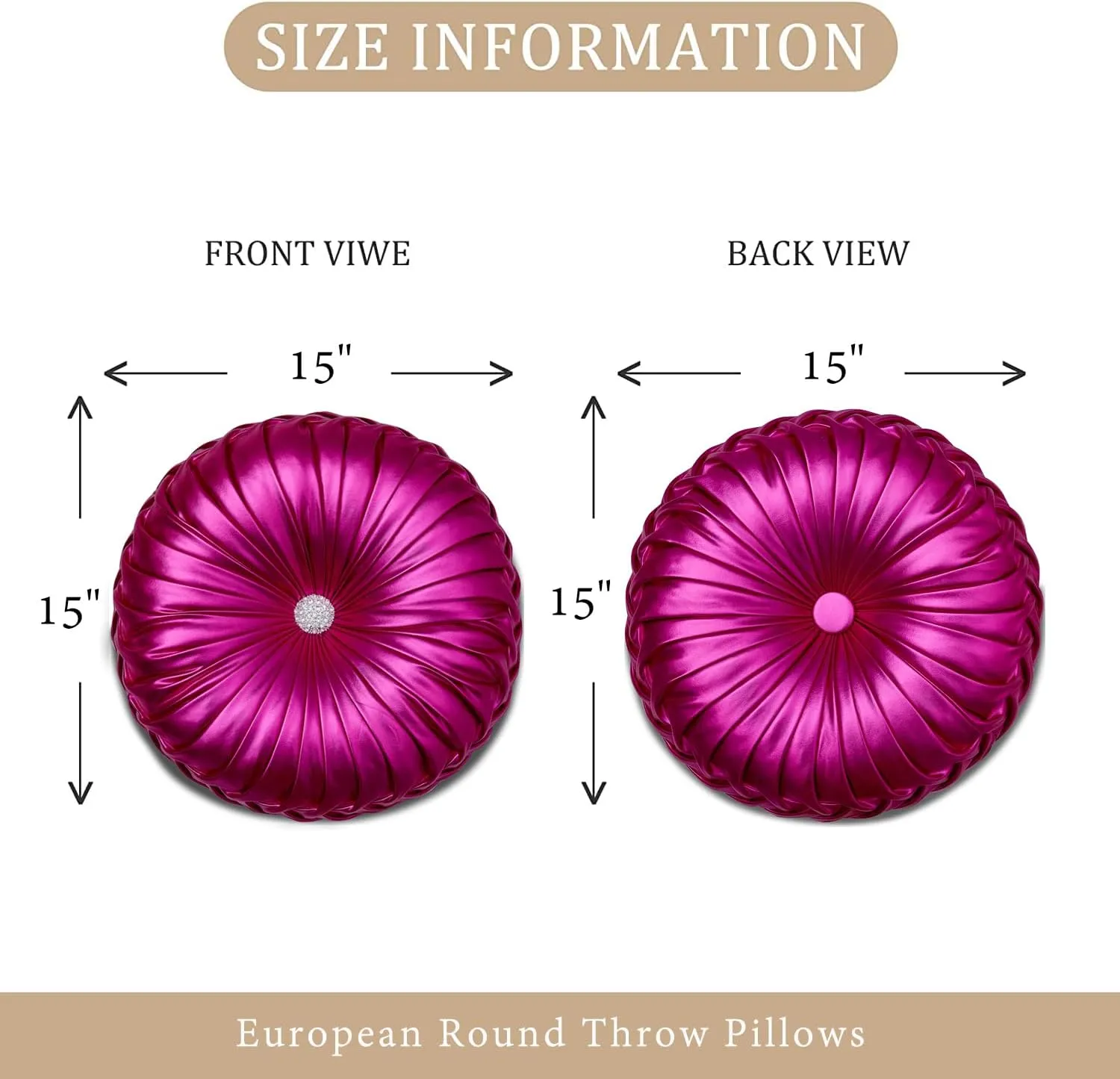 EUCIOR Round Throw Pillows,Pumpkin Pleated Handmade Metallic Throw Pillows,Hot Pink Throw Pillow,Modern Leather Decorative Pillowcases for Home Decor Bedroom Living Room Couch Bed Sofa (Hot-Pink)