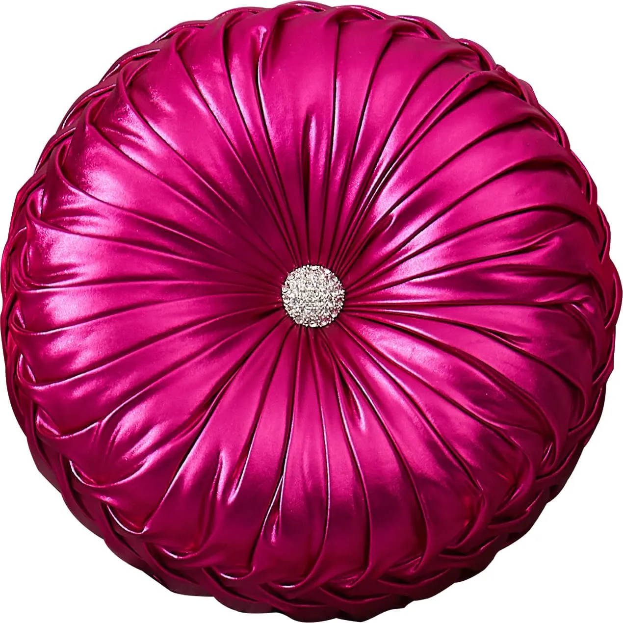 EUCIOR Round Throw Pillows,Pumpkin Pleated Handmade Metallic Throw Pillows,Hot Pink Throw Pillow,Modern Leather Decorative Pillowcases for Home Decor Bedroom Living Room Couch Bed Sofa (Hot-Pink)