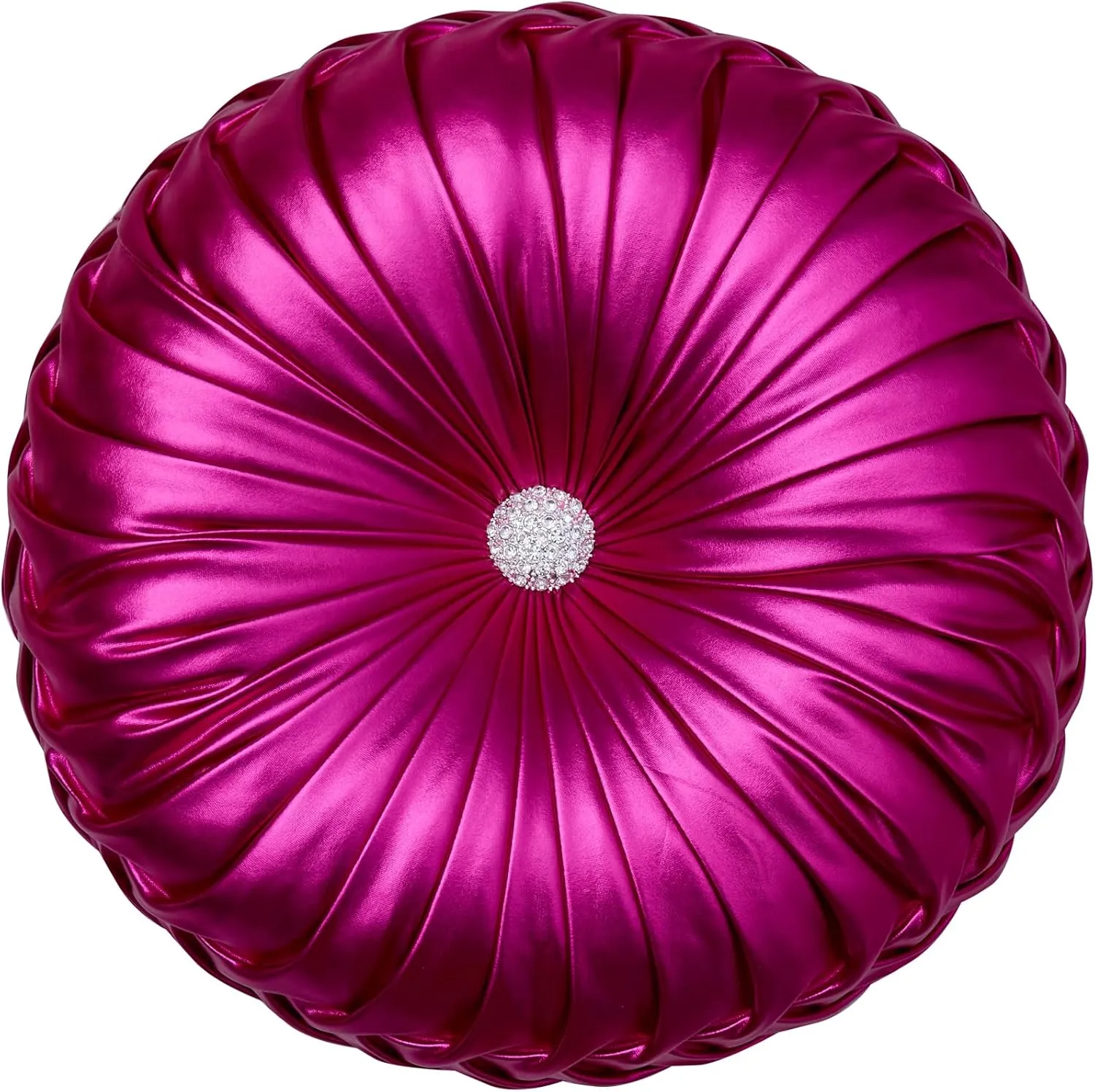 EUCIOR Round Throw Pillows,Pumpkin Pleated Handmade Metallic Throw Pillows,Hot Pink Throw Pillow,Modern Leather Decorative Pillowcases for Home Decor Bedroom Living Room Couch Bed Sofa (Hot-Pink)