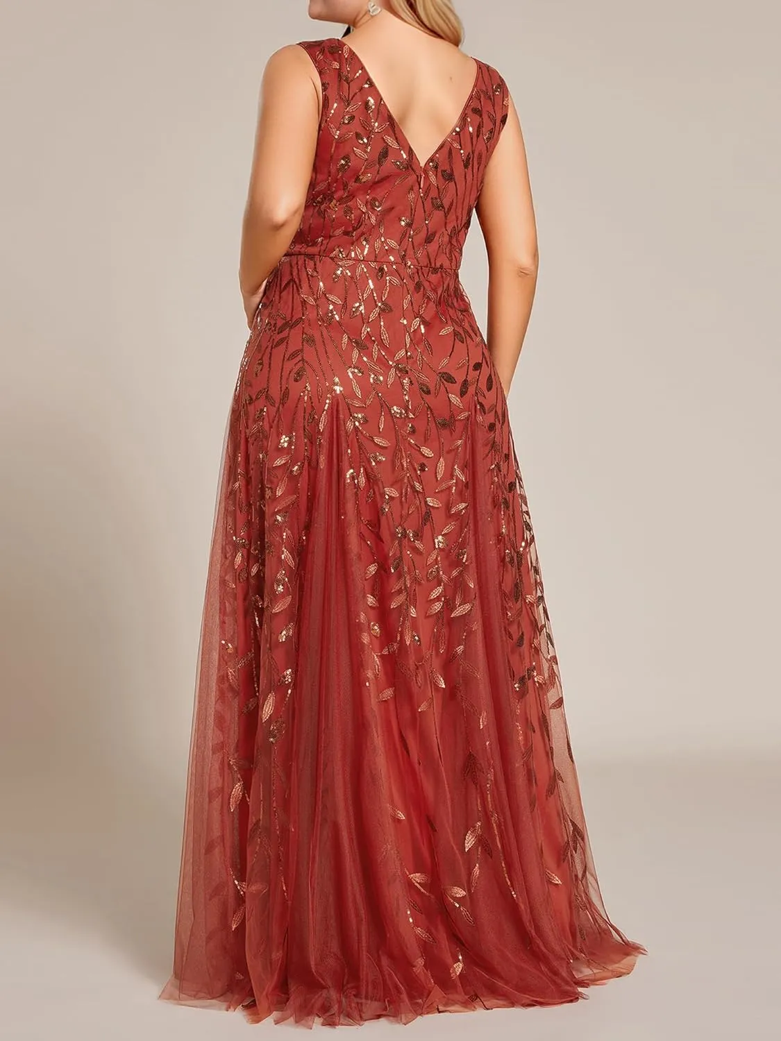 Ever-Pretty Womens Plus Size V Neck A-line Sleeveless Sequin Emboridery Formal Dresses