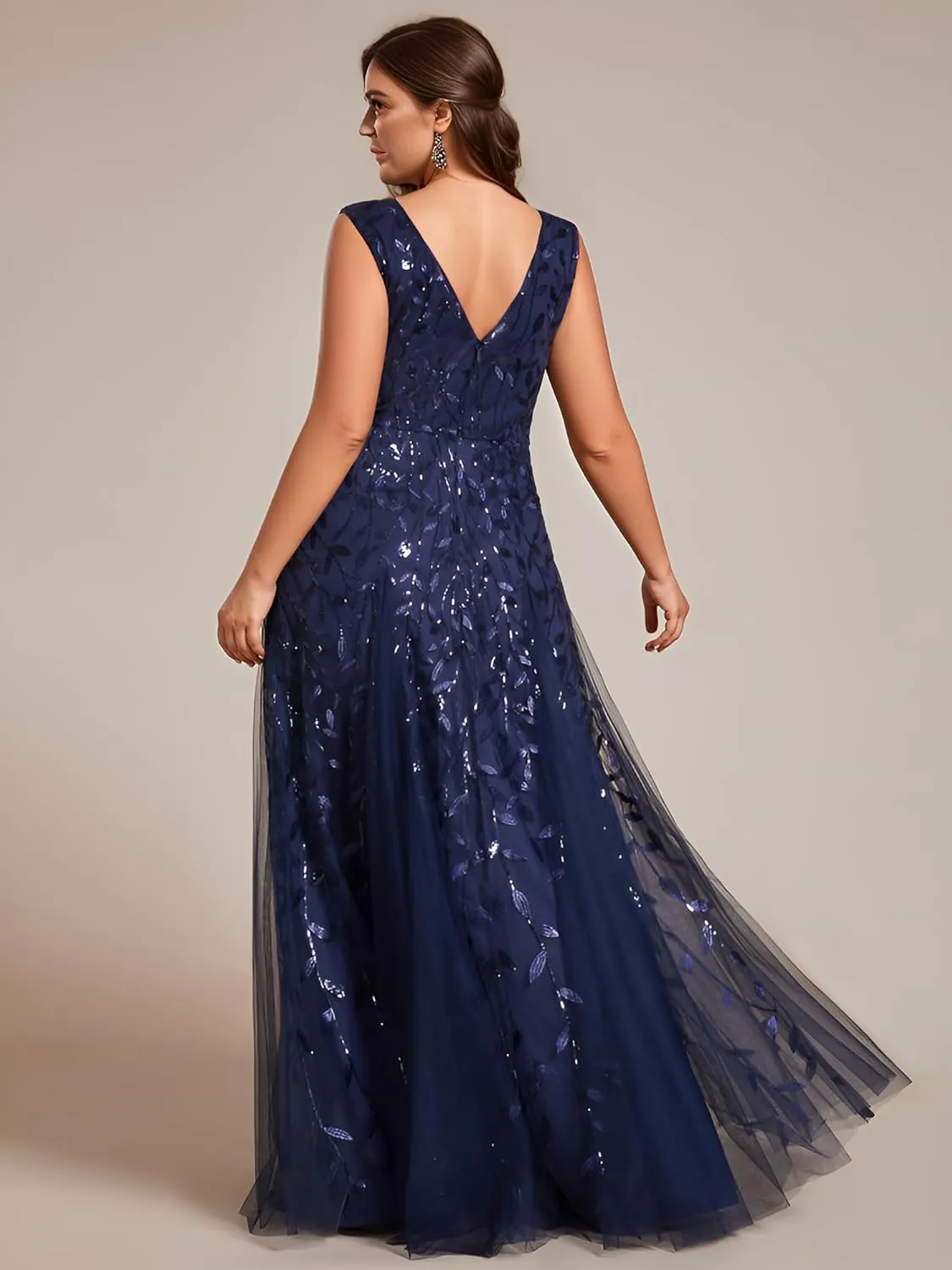 Ever-Pretty Womens Plus Size V Neck A-line Sleeveless Sequin Emboridery Formal Dresses
