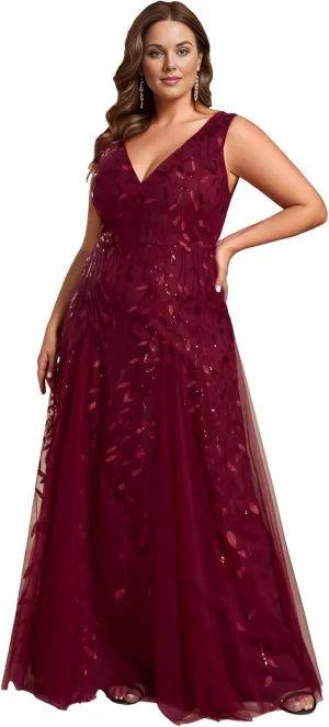 Ever-Pretty Womens Plus Size V Neck A-line Sleeveless Sequin Emboridery Formal Dresses