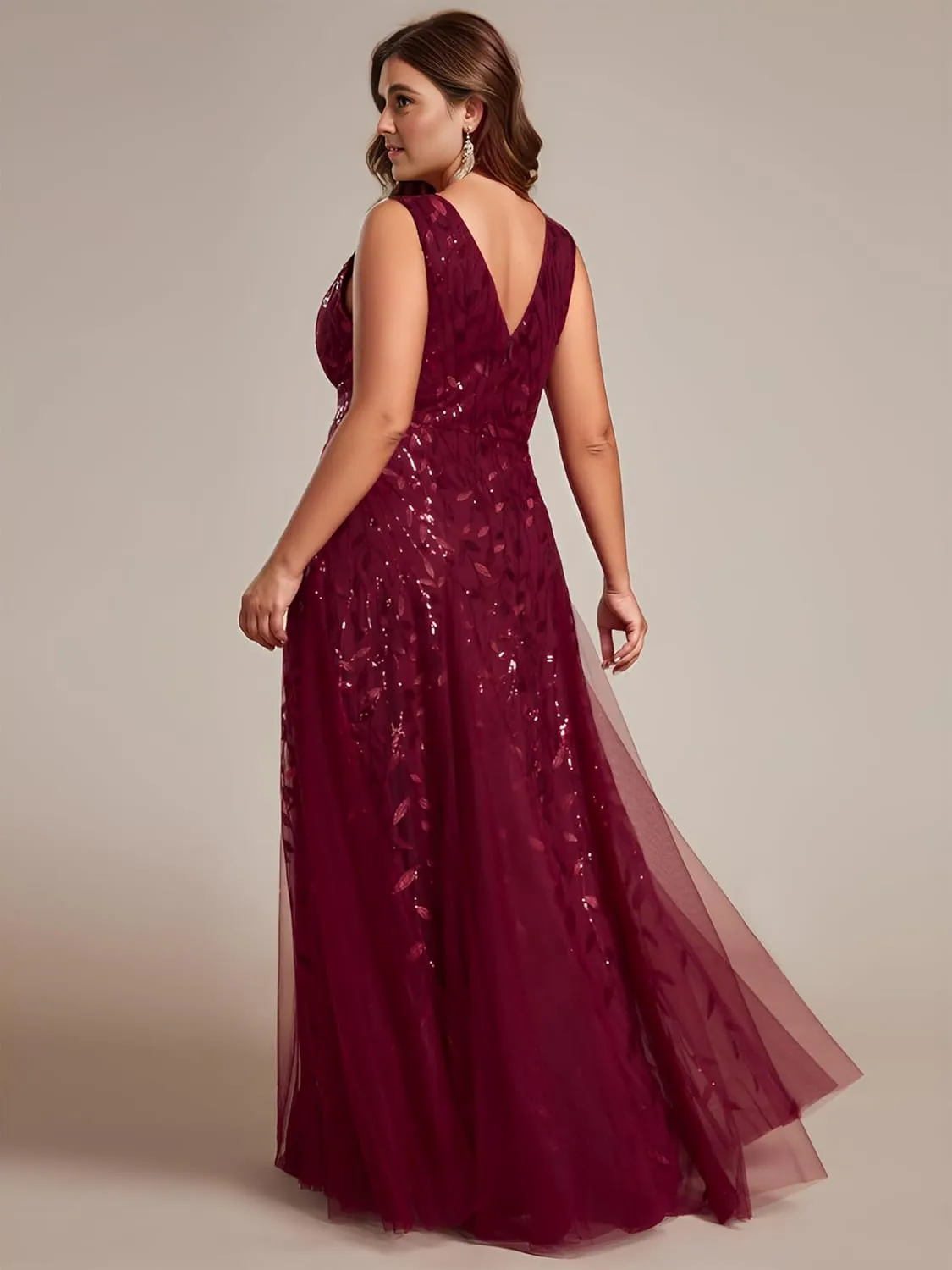 Ever-Pretty Womens Plus Size V Neck A-line Sleeveless Sequin Emboridery Formal Dresses