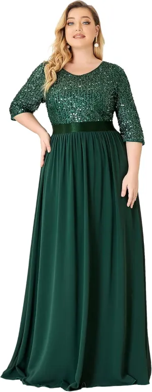 Ever-Pretty Women's Round Neck Maxi Dresses Sequin Plus Size Formal Dresses for Women 0683-PZ
