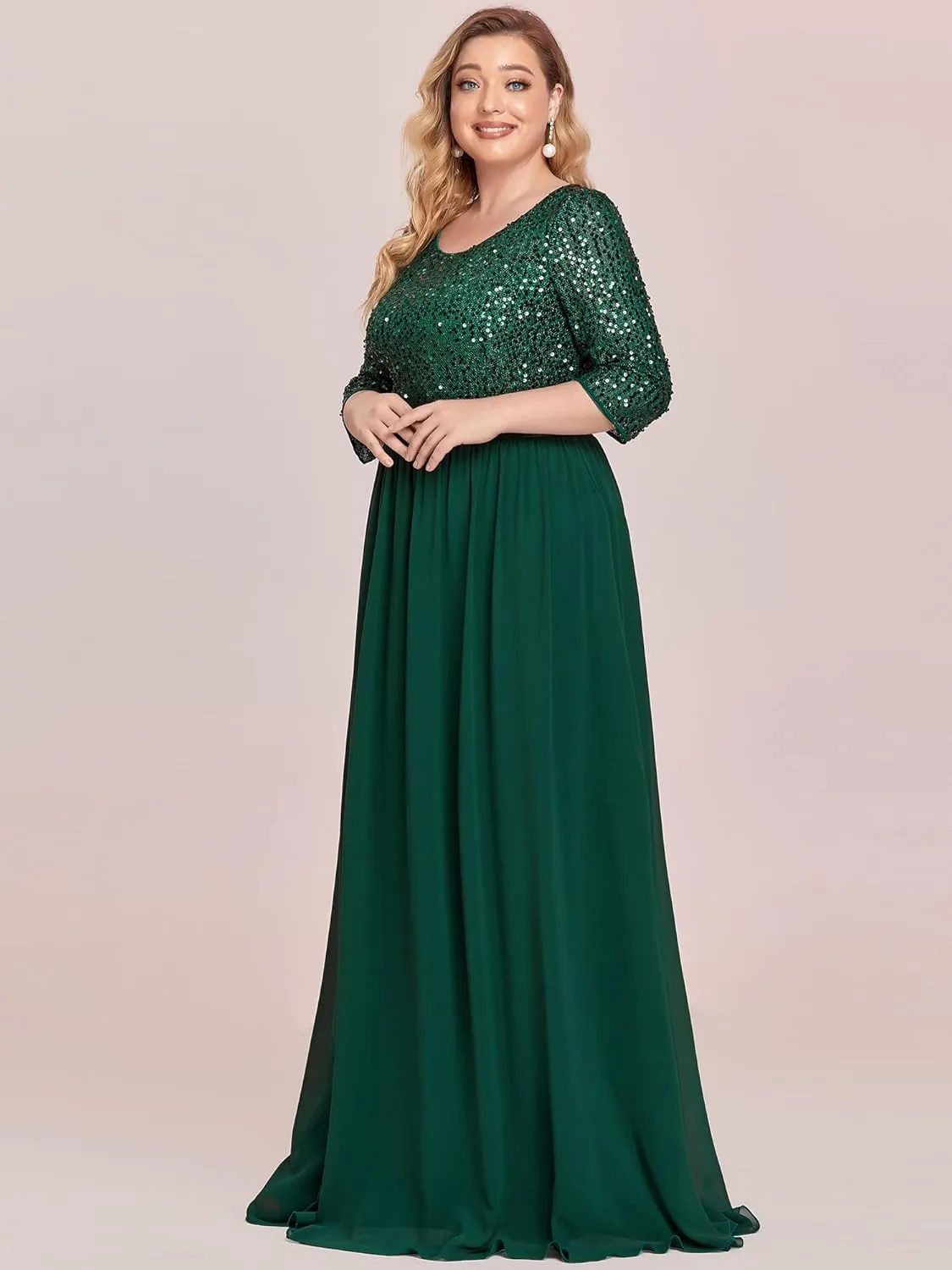 Ever-Pretty Women's Round Neck Maxi Dresses Sequin Plus Size Formal Dresses for Women 0683-PZ