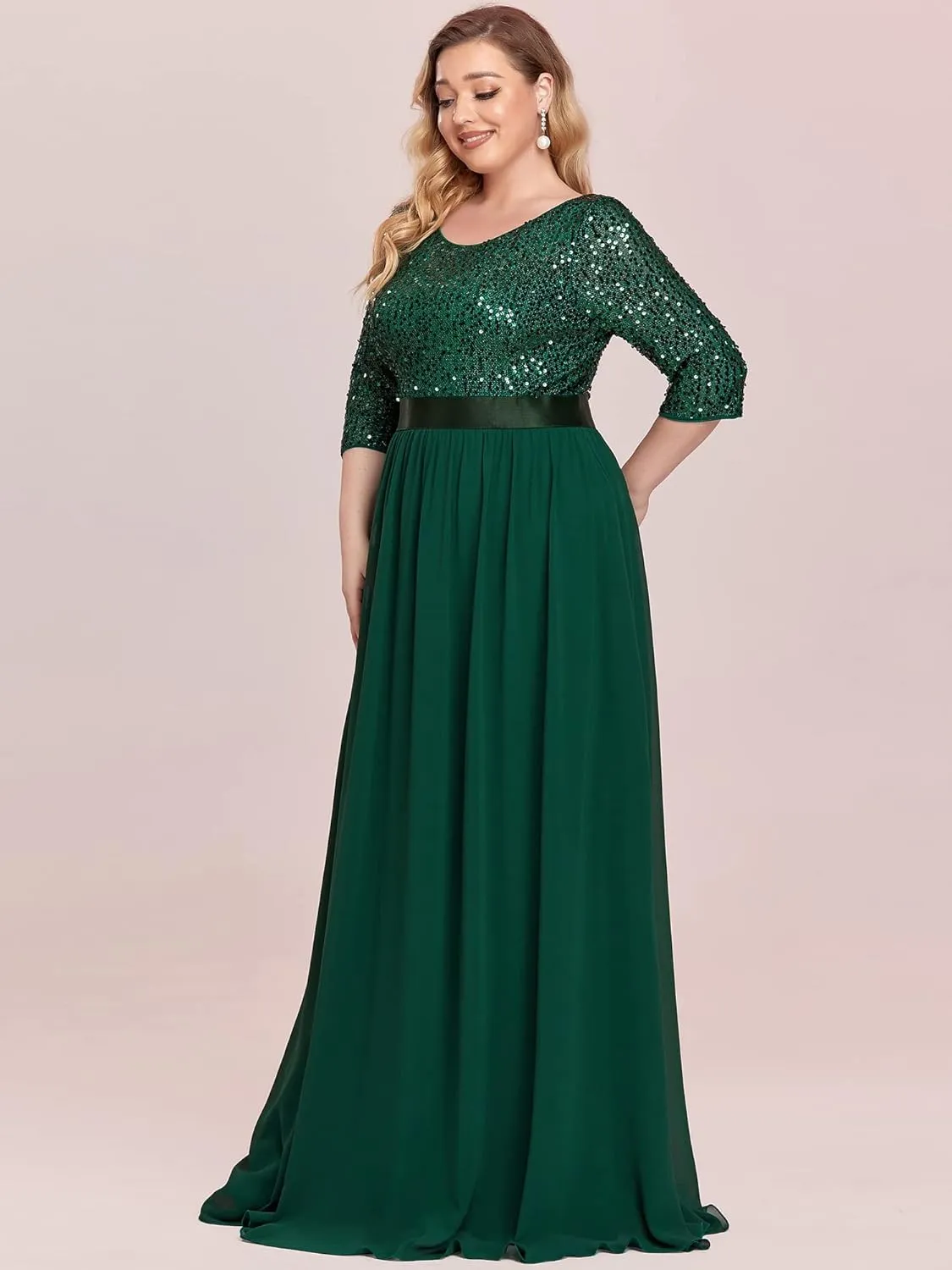 Ever-Pretty Women's Round Neck Maxi Dresses Sequin Plus Size Formal Dresses for Women 0683-PZ