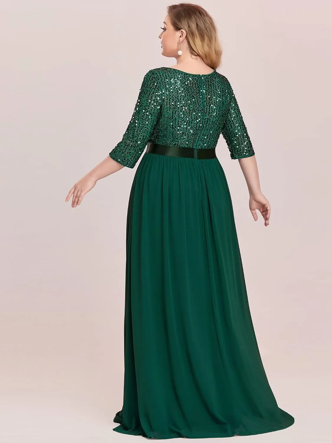 Ever-Pretty Women's Round Neck Maxi Dresses Sequin Plus Size Formal Dresses for Women 0683-PZ