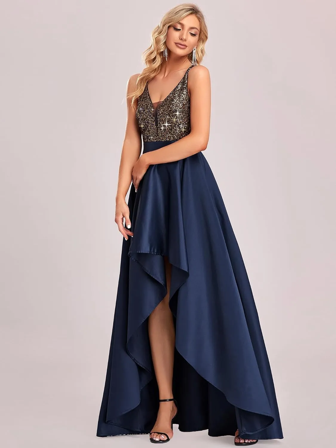 Ever-Pretty Women's Summer Glitter V-Neck A-line High-Low Semi Formal Cocktail Party Dresses 00667