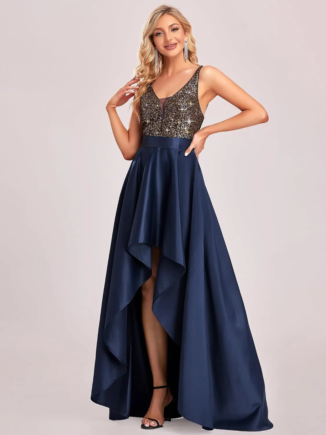 Ever-Pretty Women's Summer Glitter V-Neck A-line High-Low Semi Formal Cocktail Party Dresses 00667