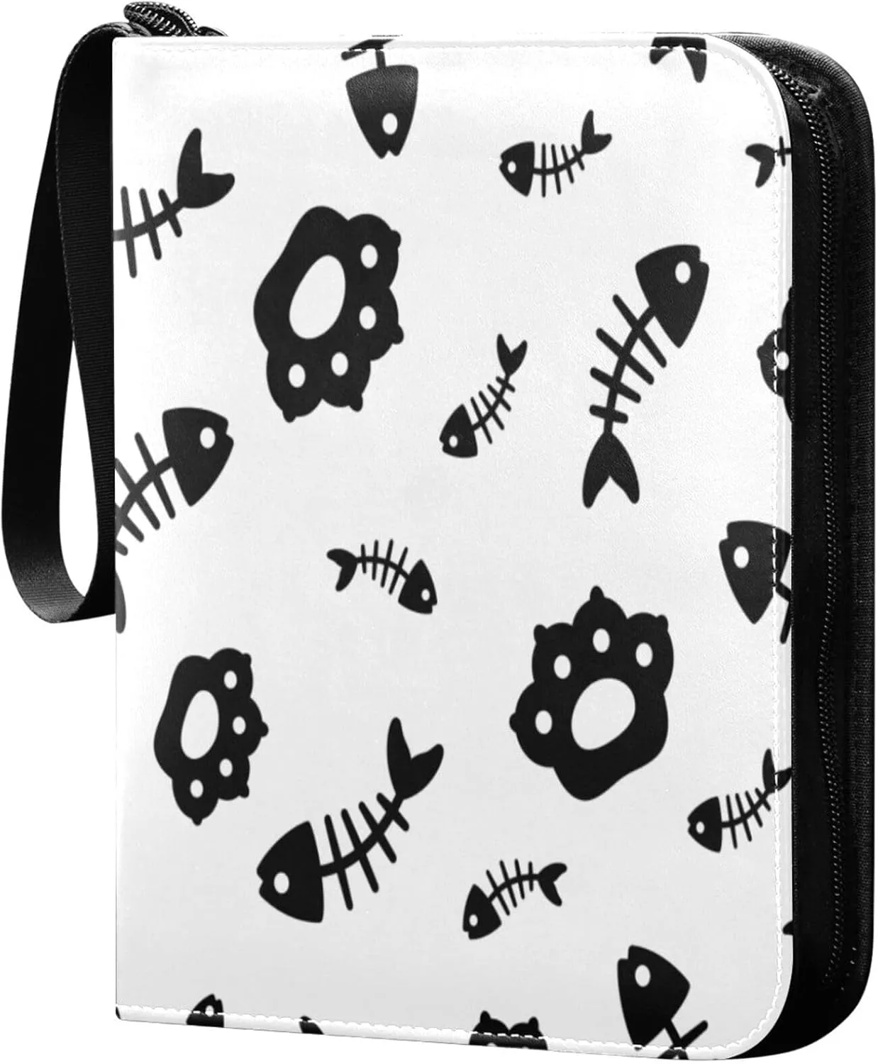 Exnundod 4 Pocket Trading Card Binder Cat Paw Fish Bone PU Leather Card Collection Binder Kitten Footprint 400 Cards Organizer Binder Collectible Trading Card Albums for Sports Game Card
